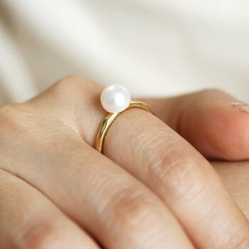 Hammered Finish Freshwater Pearl Ring In Gold Plating, 4 of 6