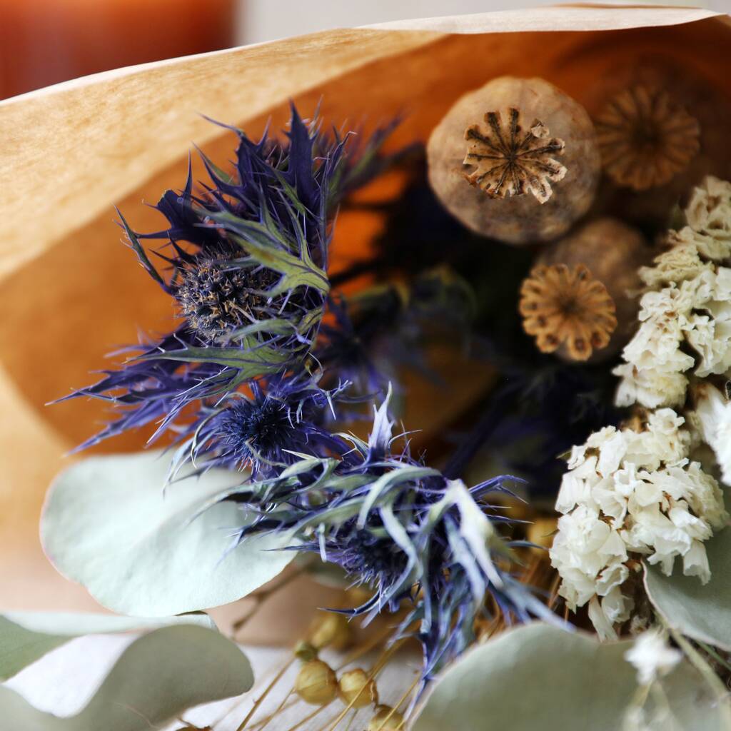 Small Blue And Gold Dried Flower Bouquet By Lisa Angel ...