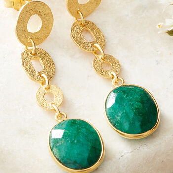 Emerald Gold Vermeil Textured Circle Drop Earrings, 5 of 11