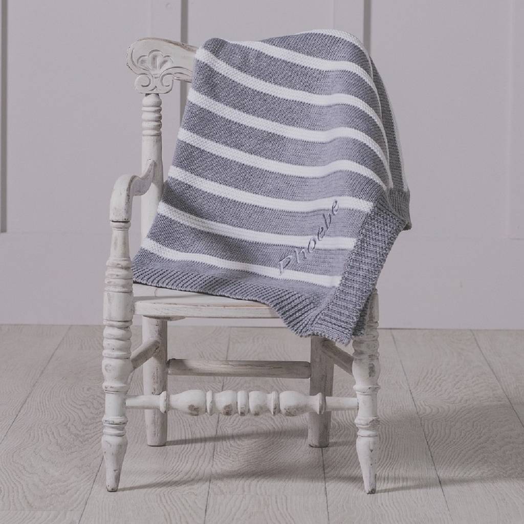 Personalised Striped Grey Baby Blanket, 1 of 6