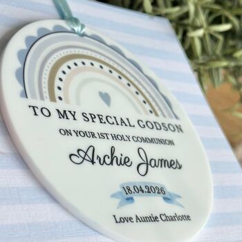 1st Holy Communion Blue Rainbow Keepsake Card, 2 of 4