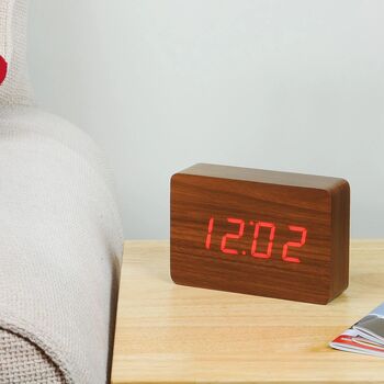 Brick Walnut Click Clock Red LED, 2 of 5