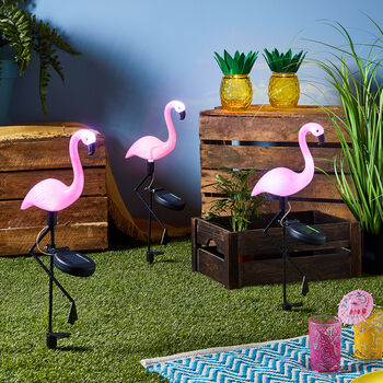 Three Flamingo Solar Stake Lights, 3 of 4