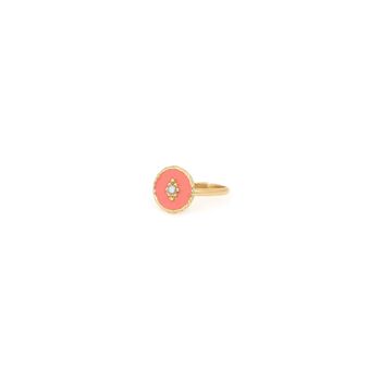Small Disc Adjustable Ring Orange On Gold Plated, 2 of 3