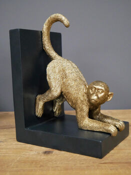 Set Of Black And Gold Coloured Monkey Bookends, 3 of 4