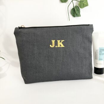 Personalised Pouch, Charcoal Grey Linen Pouch Bag, 4 of 5