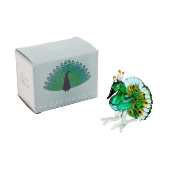 Artisan Glass Hand Blown Peacock Ornament In Gift Box, 2 of 8