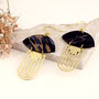 Black Brass Art Deco Acrylic Gold Plated Fan Drop Earrings, thumbnail 2 of 3