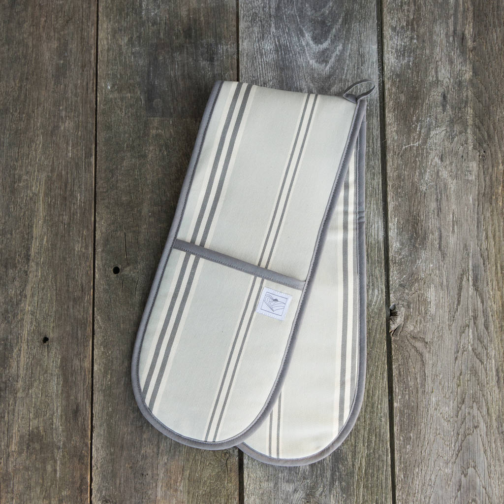 Eastnor Grey Stripe Organic Double Oven Gloves By Cottage in the Hills