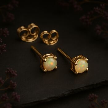 Solid 9ct Yellow Gold October Ethiopian Opal Birthstone Stud Earrings, 7 of 7