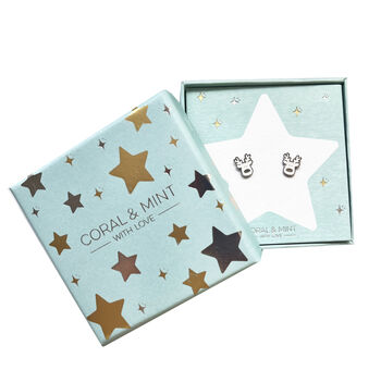 Christmas Edition White Enamel Reindeer Studs, 2 of 3