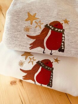 Rufus The Christmas Robin Embroidered Jumper, 4 of 7