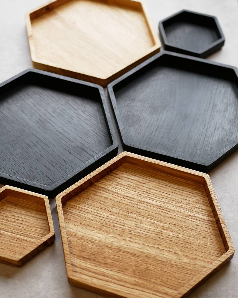 Wooden Oak Hexagon Tray, 1 of 2