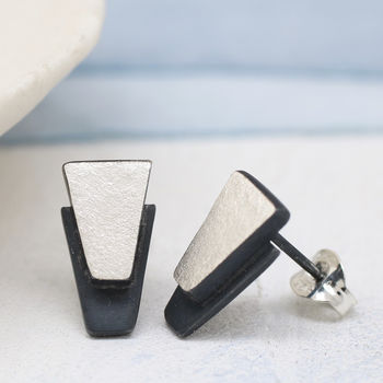 Geometric Earrings. Art Deco Black Studs, 3 of 9