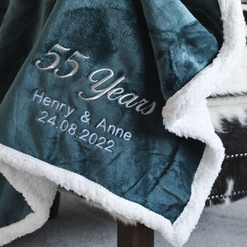 Personalised Emerald Wedding Anniversary Teal Blanket, 4 of 5