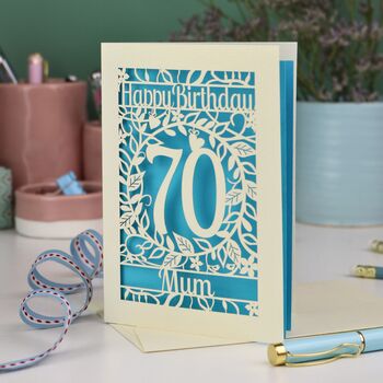 Personalised 70th Birthday Card Papercut Flower Design, 5 of 7