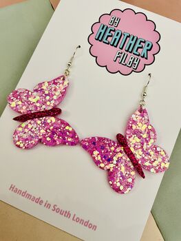 Butterfly Glitter Resin Earrings / Woodland Jewellery / Nature Lover Statement Gift, 7 of 7
