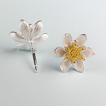 Sterling Silver Magnolia Flower Stud Earrings, 4 of 6