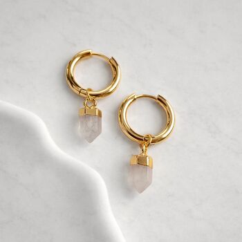 Quartz Gemstone Spike Gold Hoop Earrings, 2 of 4