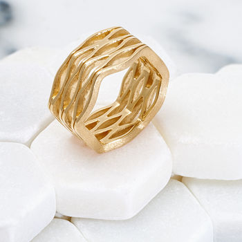Gold Vermeil Wide Handmade Ring Onda, 2 of 5