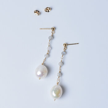 Labradorite And Baroque Pearls Drop Earrings, 3 of 9