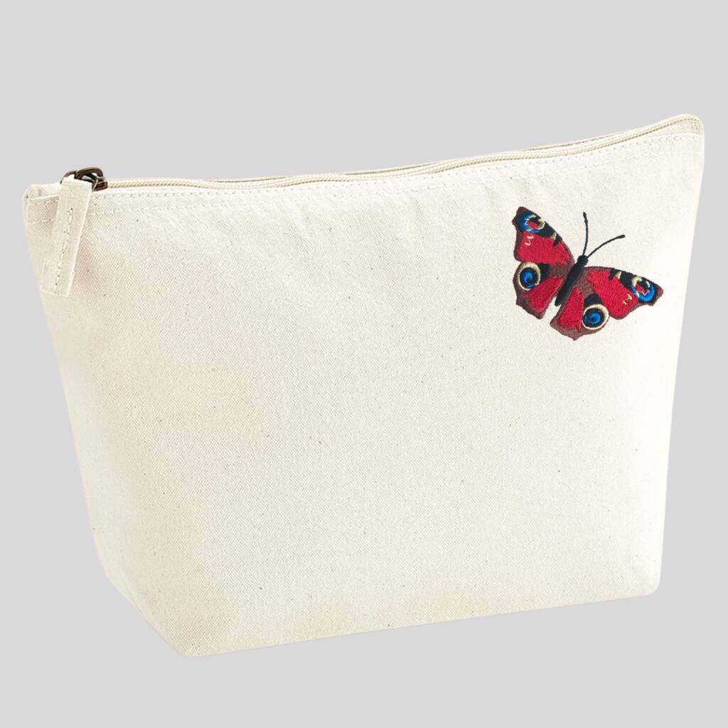 Embroidered Butterfly Organic Cotton Accessory Bag