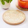 Round Floral Carved Mango Wood Trivet, thumbnail 2 of 3