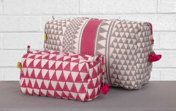 Sankari Stripe Pattern Cotton Washbag In Grey / Pink, 4 of 12