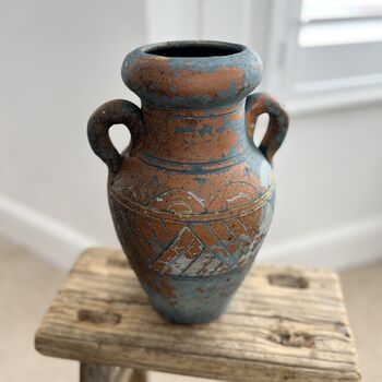 Vintage Mediterranean Blue Green Brown Amphora Vase, 5 of 6