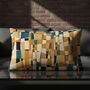 Decorative Cushion Cover In Oblong Lumbar Shape, Mustard And Teal Abstract Design, thumbnail 2 of 12