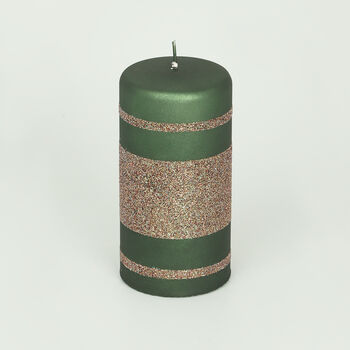 G Decor Green Cappuccino Striped Glitter Pillar Candles, 6 of 7