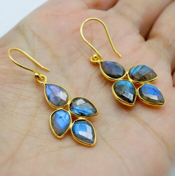 Labradorite Gold Earrings: Sterling Silver Dangle Drop, 2 of 6
