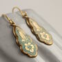 Turquoise Victorian Pansy Floral Drop Earrings, thumbnail 1 of 8