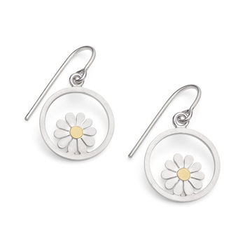 Framed Teeny Daisy Earrings In Silver And 18ct Gold, 3 of 6