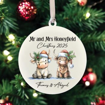 Personalised Cute Christmas Highland Cow Hanging Bauble Decoration, 3 of 8