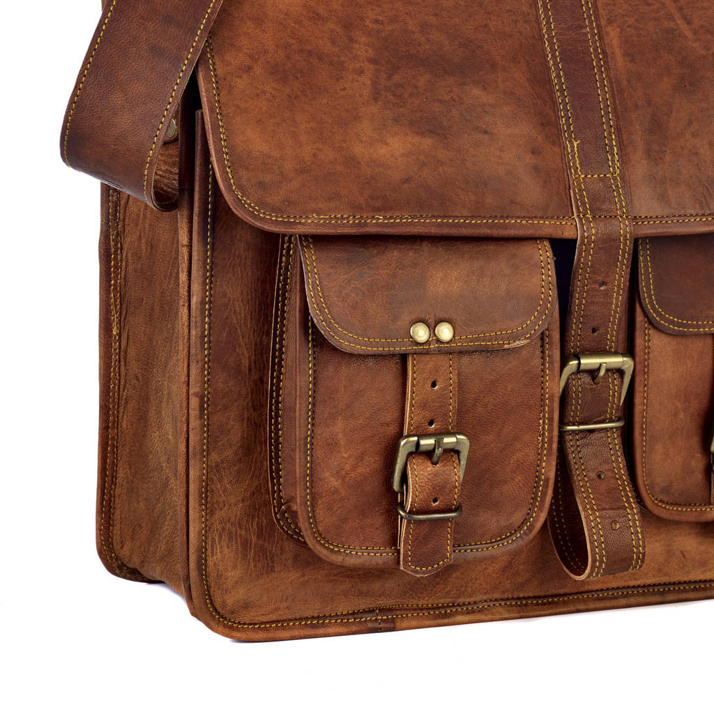 large brown strap style leather satchel / laptop bag by paper high ...