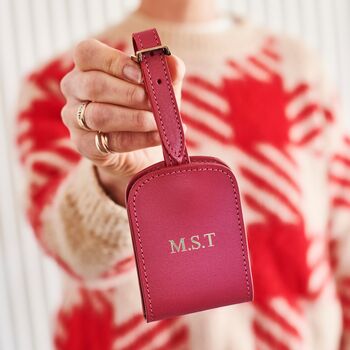 Personalised Luxury Fold Out Leather Luggage Tag With Address Card And Hot Stamped Initials, 6 of 7