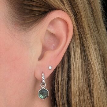 The Hexagon Labradorite Silver Gemstone Earrings, 3 of 5