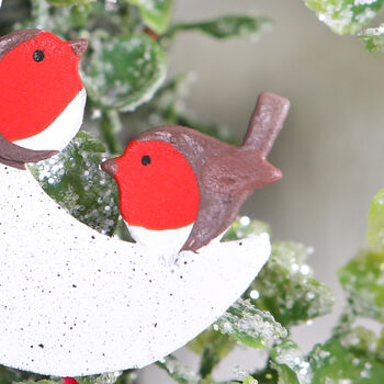 Robin Pair On The Moon Christmas Tree Decoration, 2 of 2