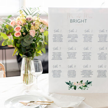 Floral Garland Wedding Seating Plan In White Acrylic, 2 of 5