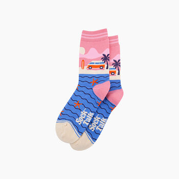 Beach Campervan Bamboo Socks In Pink, 4 of 4