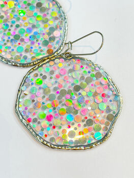 Large Disco Earrings With Silver Sparkles, 2 of 9