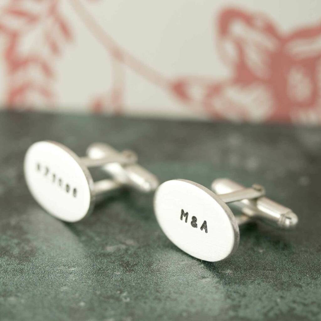Image of Silver Cufflinks Engraved Oval Cufflinks Letterbox Gift, Silver