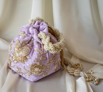 Arisha Lilac Velvet Potli Bag, 5 of 6