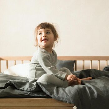 Cot Size Duvet Set In Green Blue Linen By Nobodinoz, 4 of 4