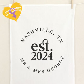 Personalised Wedding Tea Towel Gift For Couple, 2 of 3