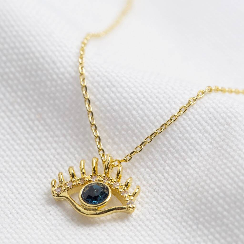 Gold And Blue Crystal Eye Pendant Necklace By Lisa Angel