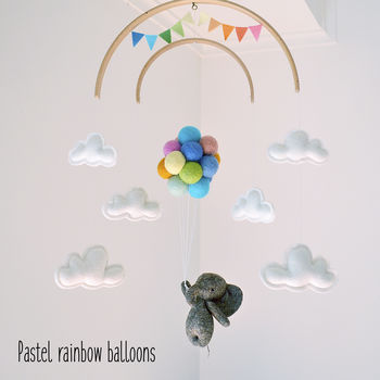 Elephant Flying With Rainbow Balloons Nursery Mobile, 7 of 12