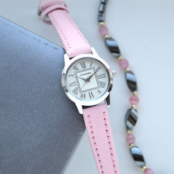 Engraved Ladies Wrist Watch With Pink Strap, 2 of 3