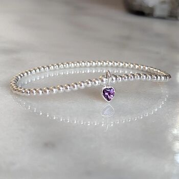 February Heart Birthstone Bracelet Sterling Silver Amethyst, 5 of 9